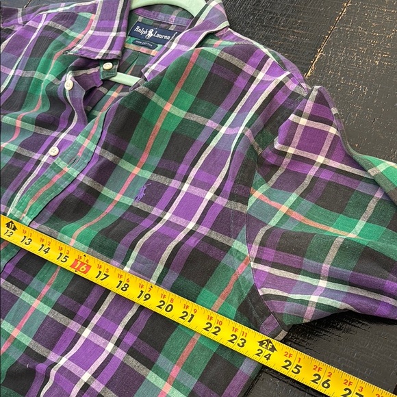 Ralph Lauren 100% Cotton Button Down Shirt Long Sleeve Purple Green size Large - Picture 6 of 7
